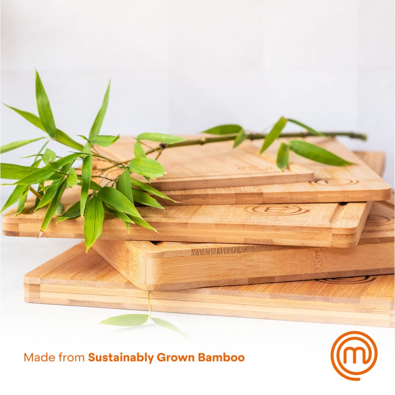 MasterChef Cutting Boards for Kitchen  Bamboo Chopping Board Set of 3  Organic Food Safe Surfaces for Preparing & Serving Meat  Cheese etc  Large  Medium & Small Wooden Boards with Juice Grooves - Image 3